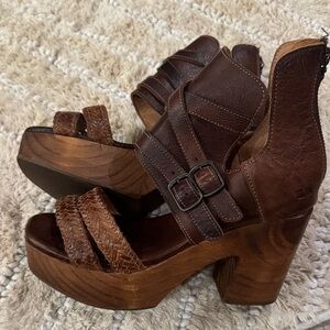 Bedstu Brown Leather Platform Sandal Heels